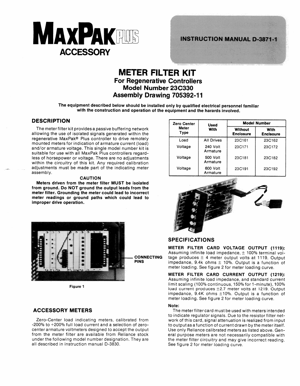 Rockwell Automation MaxPak Plus Regen Meter Filter Kit 23C330 User Manual | 4 pages