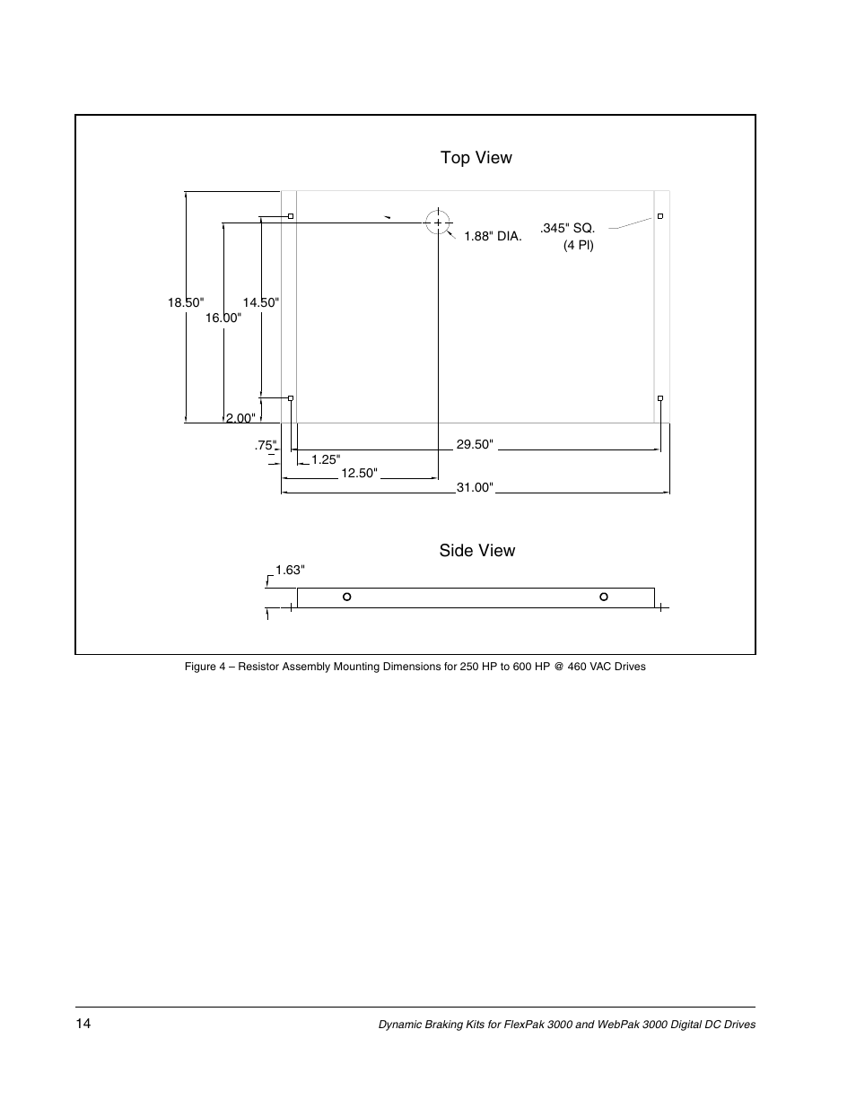 Top view, Side view | Rockwell Automation Flex/WebPak 3000 DC Drive DB Kit, 1.5 HP-150 HP-230V, 3HP-600 HP-460V w/o NEMA1 User Manual | Page 14 / 20