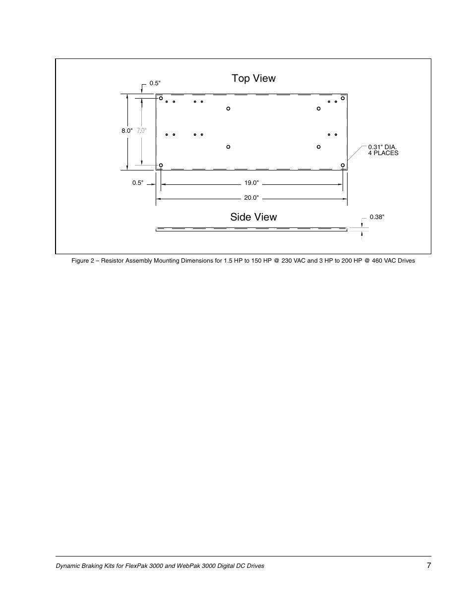 Top view side view | Rockwell Automation Flex/WebPak 3000 DC Drive DB Kit, 1.5 HP-150 HP-230V, 3HP-600 HP-460V w/o NEMA1 User Manual | Page 7 / 20