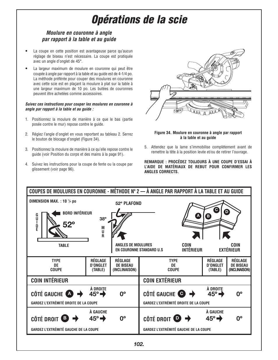 Opérations de la scie, 45º 0º | Bosch 4405 User Manual | Page 102 / 112