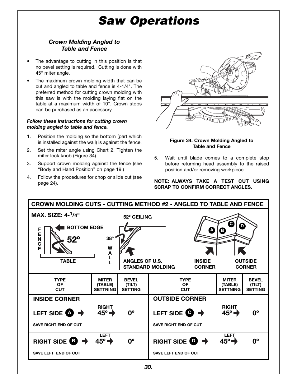 Saw operations, 45º 0º | Bosch 4405 User Manual | Page 30 / 112