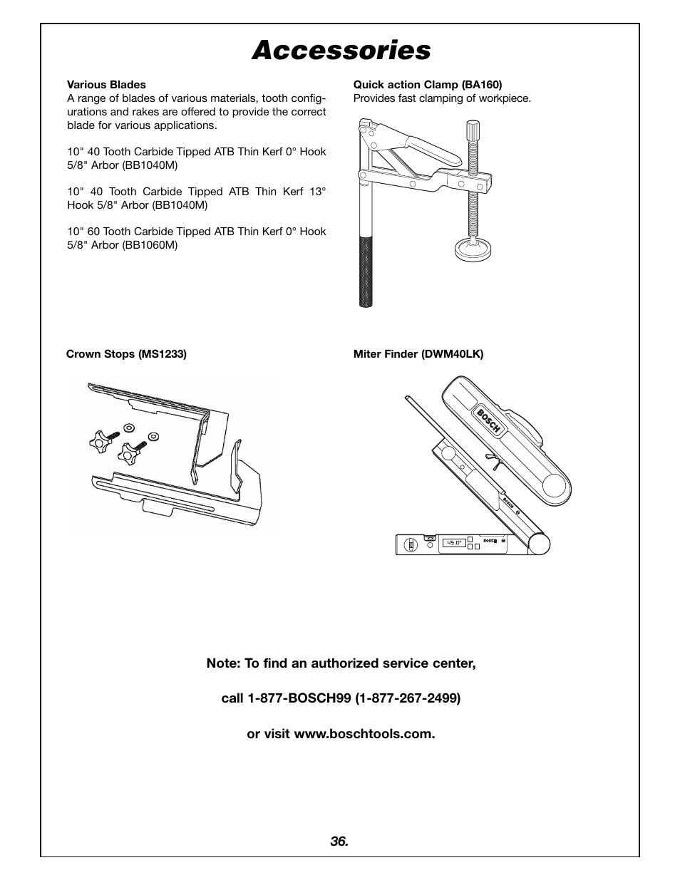 Accessories | Bosch 4405 User Manual | Page 36 / 112