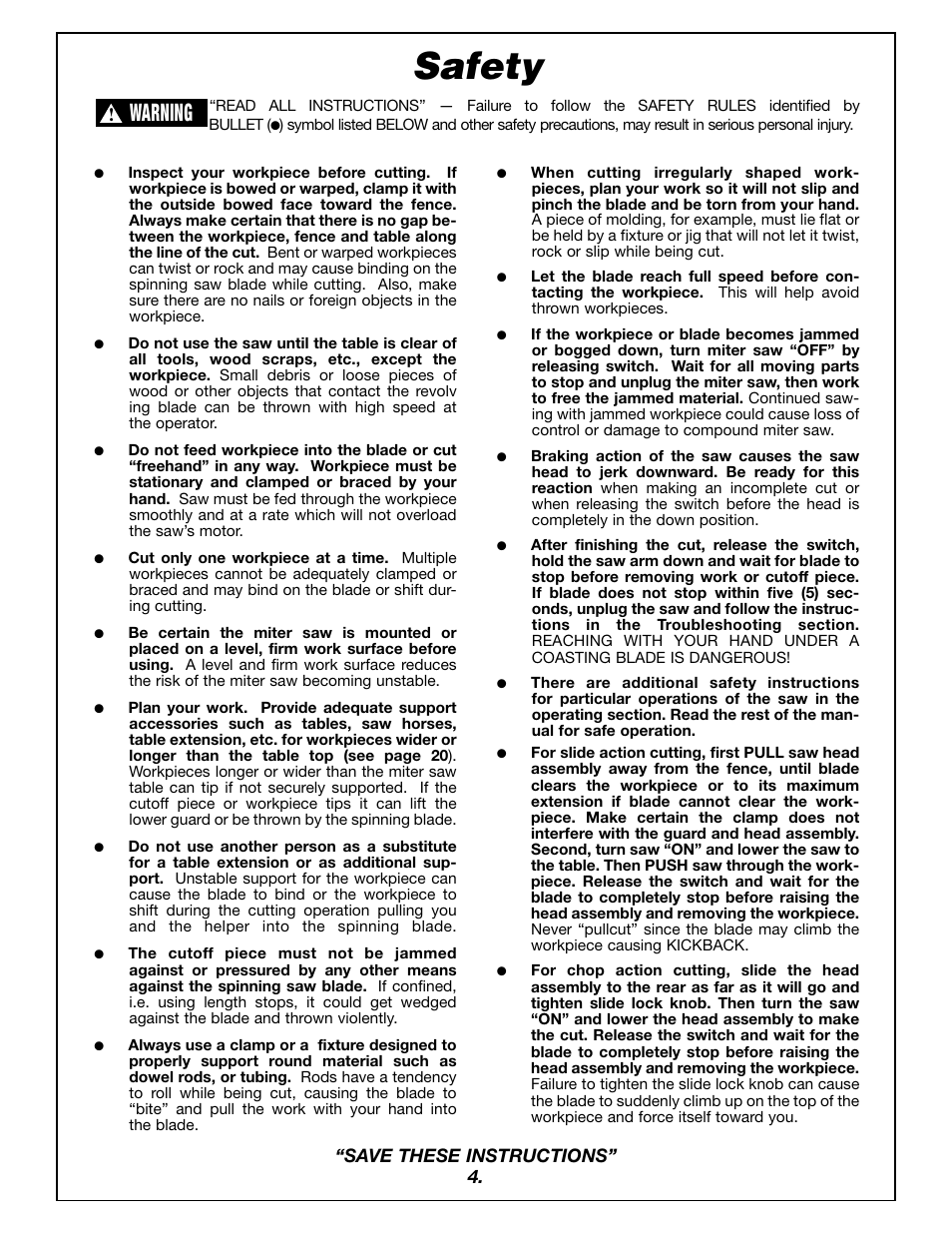 Safety, Warning | Bosch 4405 User Manual | Page 4 / 112