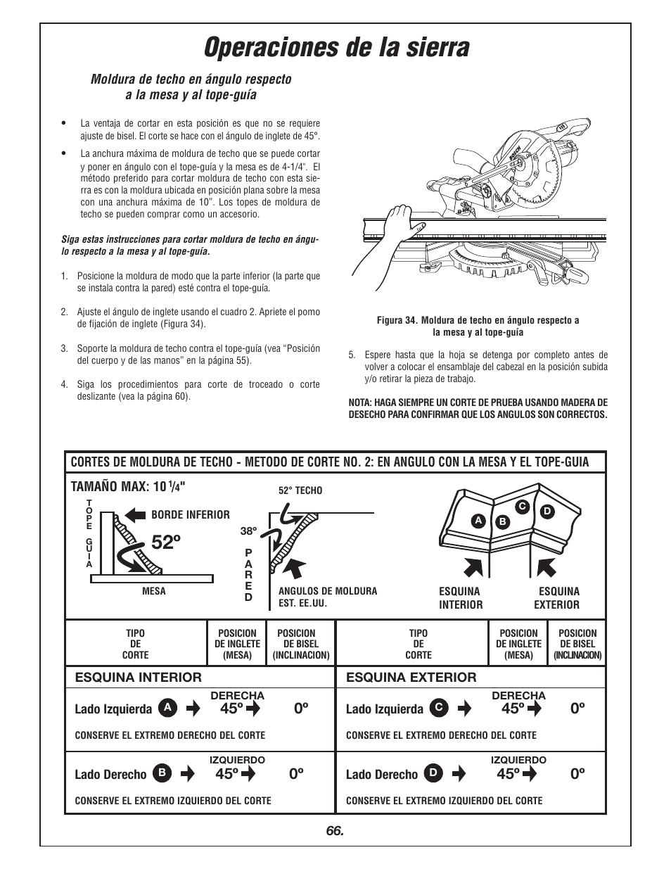 Operaciones de la sierra, 45º 0º | Bosch 4405 User Manual | Page 66 / 112