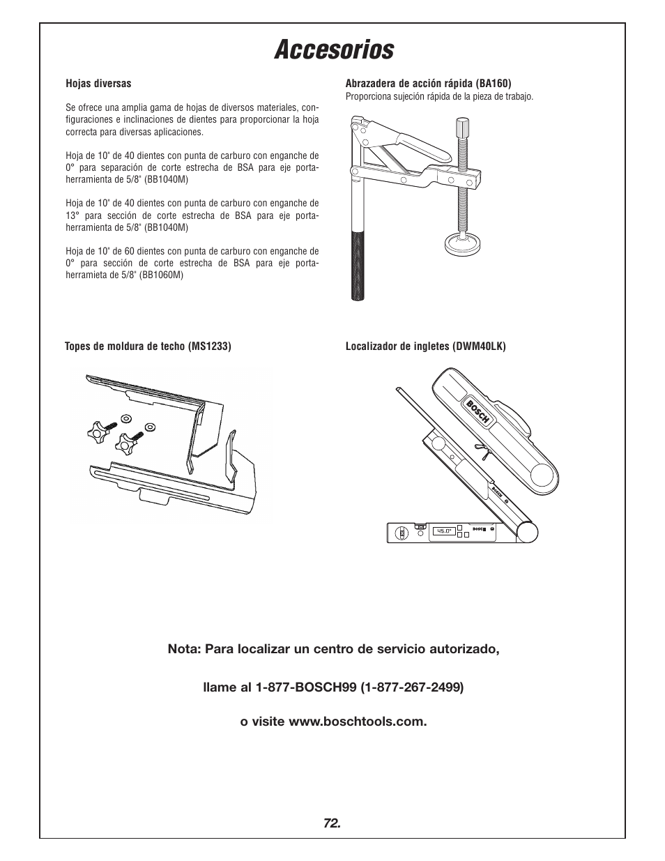 Accesorios | Bosch 4405 User Manual | Page 72 / 112