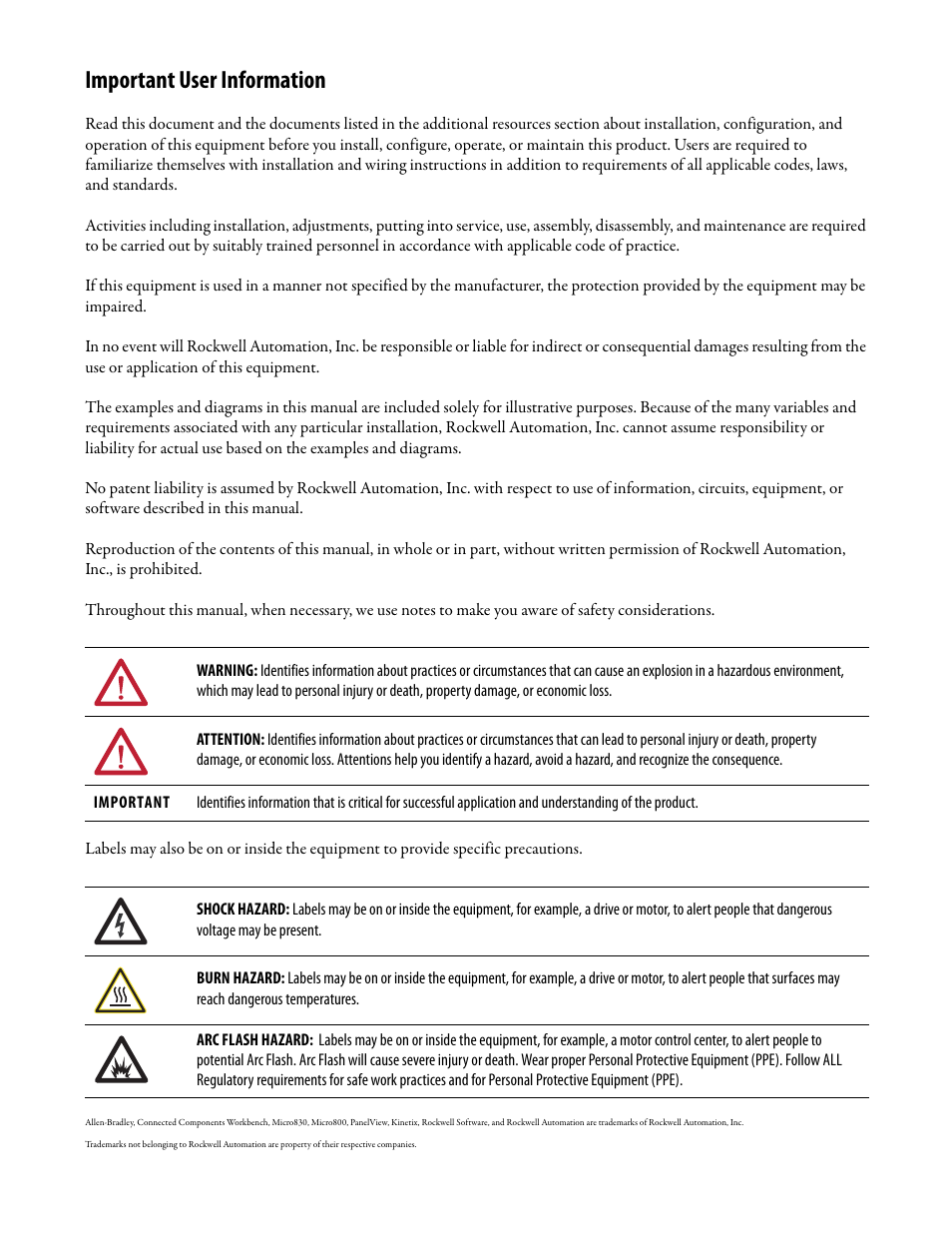 Important user information | Rockwell Automation Motion Control PTO Application Building Block User Manual | Page 2 / 94