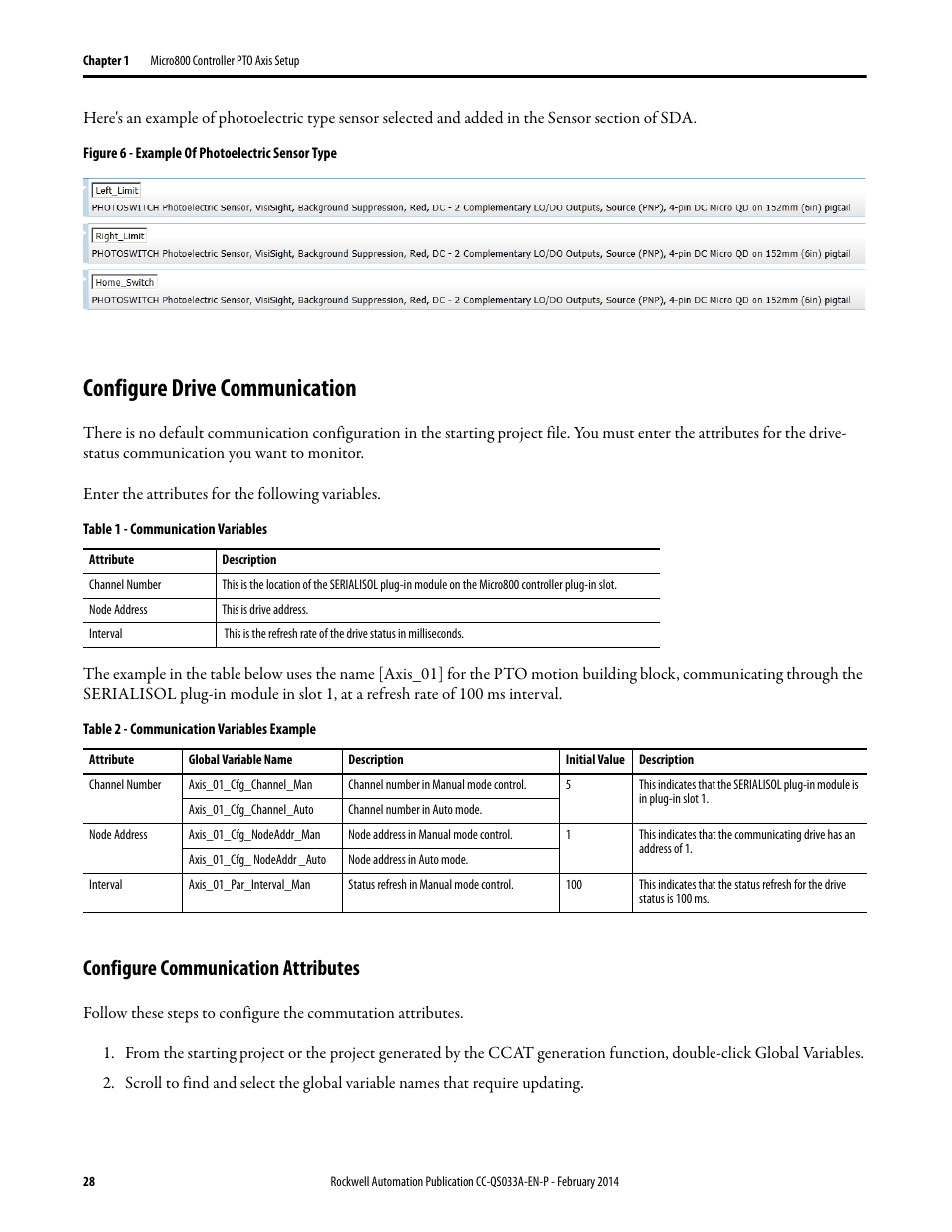 Configure drive communication, Configure communication attributes, Configure drive | Communication on | Rockwell Automation Motion Control PTO Application Building Block User Manual | Page 28 / 94