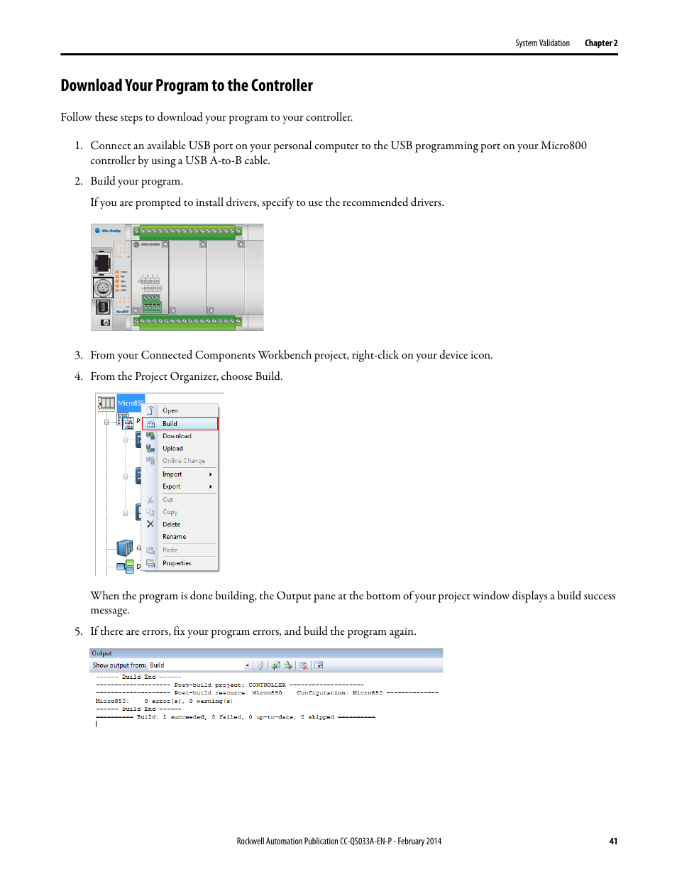 Download your program to the controller, Download your program to, The controller on | Rockwell Automation Motion Control PTO Application Building Block User Manual | Page 41 / 94