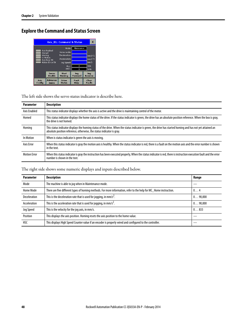 Explore the command and status screen | Rockwell Automation Motion Control PTO Application Building Block User Manual | Page 48 / 94
