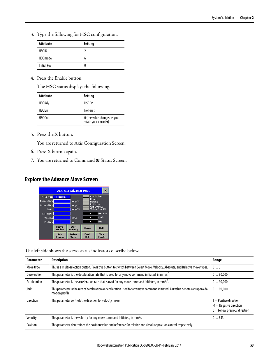Explore the advance move screen | Rockwell Automation Motion Control PTO Application Building Block User Manual | Page 53 / 94