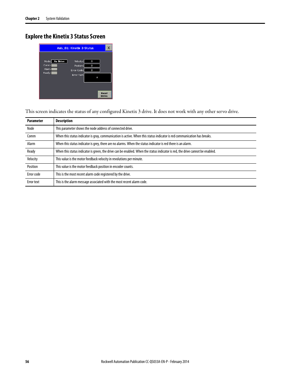 Explore the kinetix 3 status screen | Rockwell Automation Motion Control PTO Application Building Block User Manual | Page 56 / 94