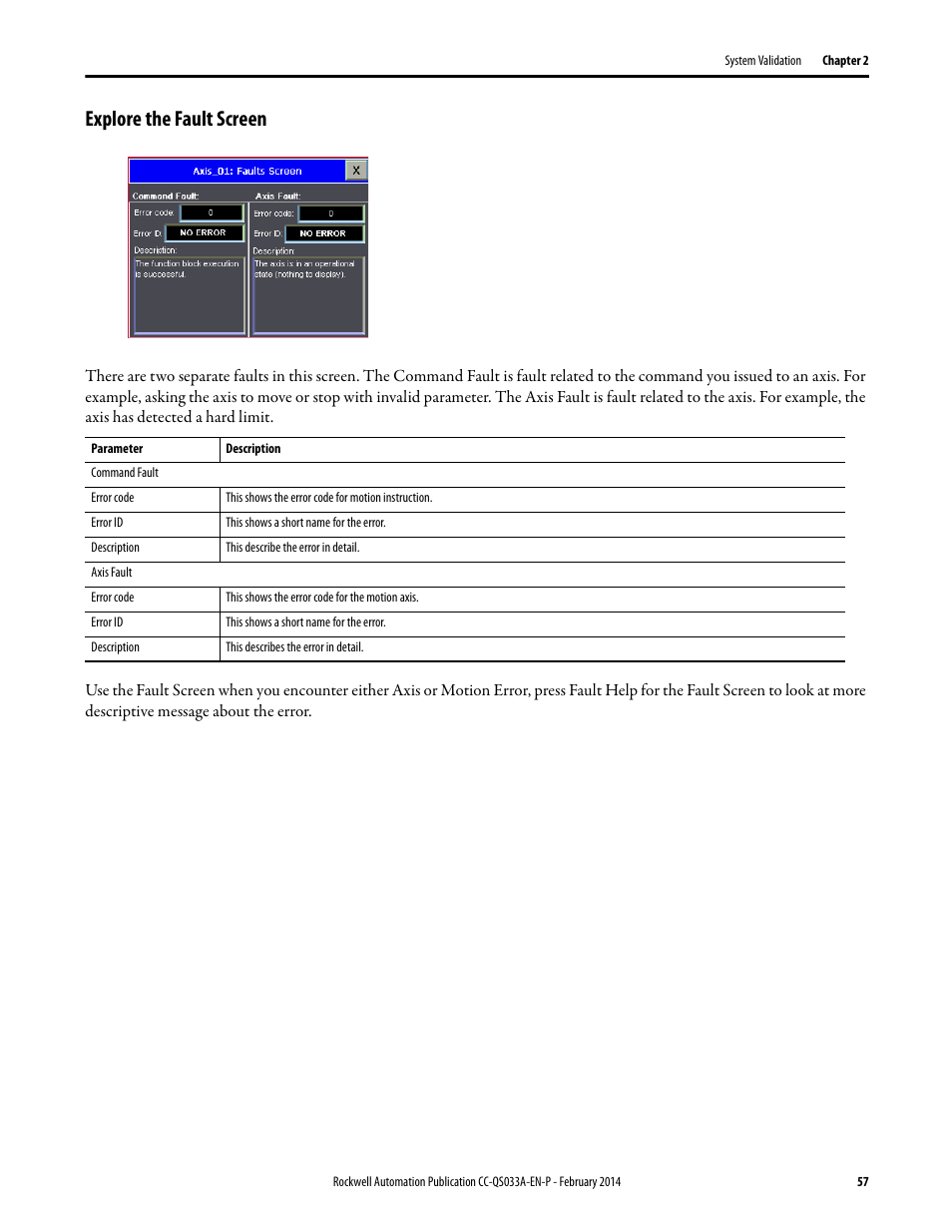 Explore the fault screen | Rockwell Automation Motion Control PTO Application Building Block User Manual | Page 57 / 94