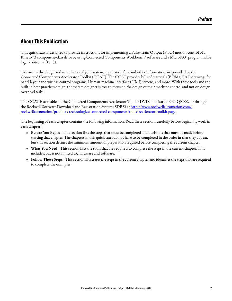 Preface, About this publication, Preface about this publication | Rockwell Automation Motion Control PTO Application Building Block User Manual | Page 7 / 94