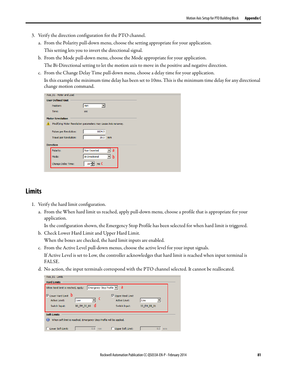 Limits | Rockwell Automation Motion Control PTO Application Building Block User Manual | Page 81 / 94