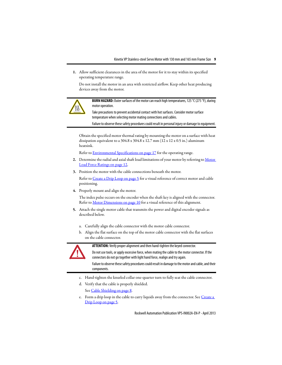 Rockwell Automation VPS-B1653D-PJ12DF Kinetix VP Stainless-steel Servo Motor with 130...165 mm Frame Size Install User Manual | Page 9 / 20
