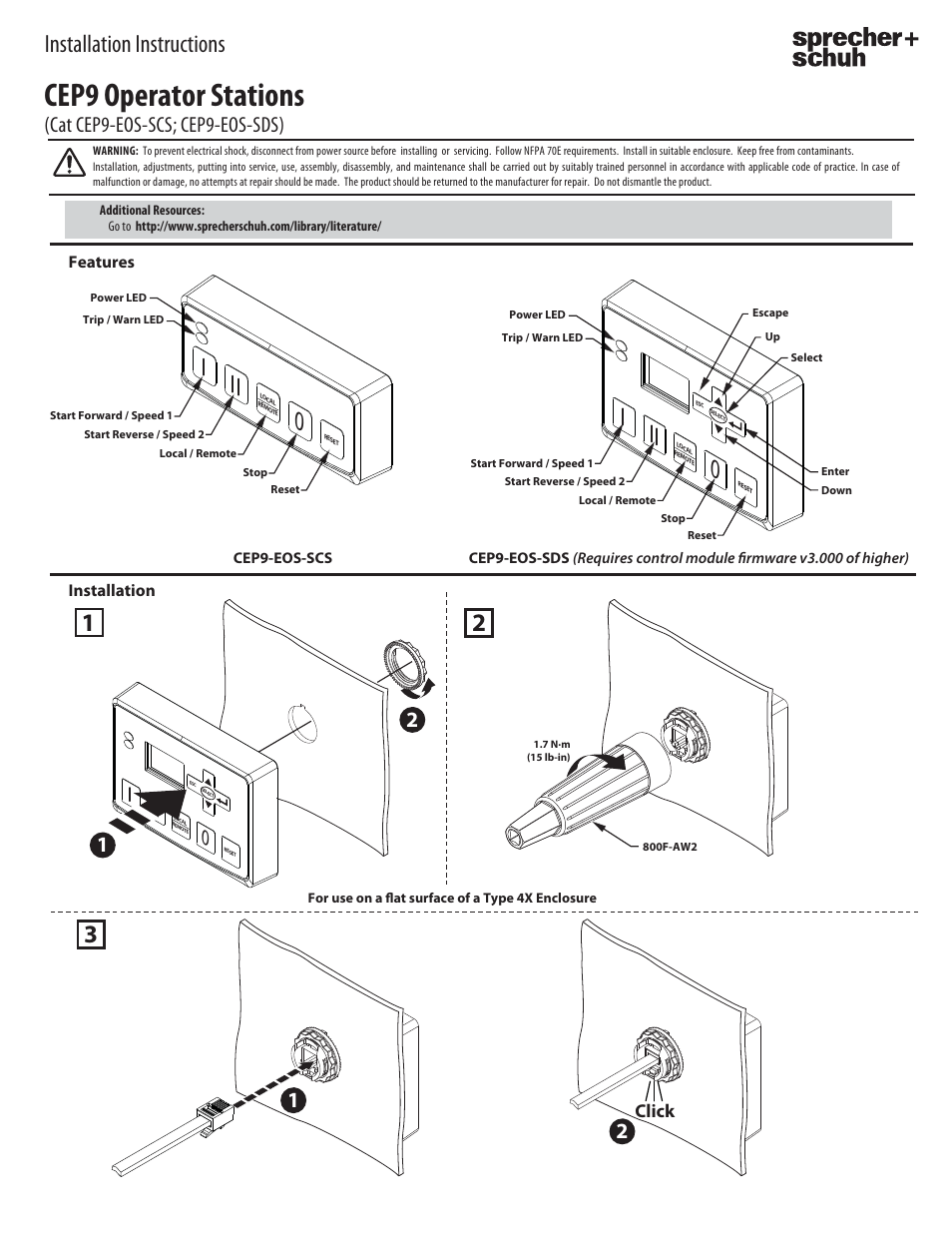 Rockwell Automation CEP9-EOS-SDS Sprecher+Schuh CEP9 E300 Operator Stations User Manual | 2 pages
