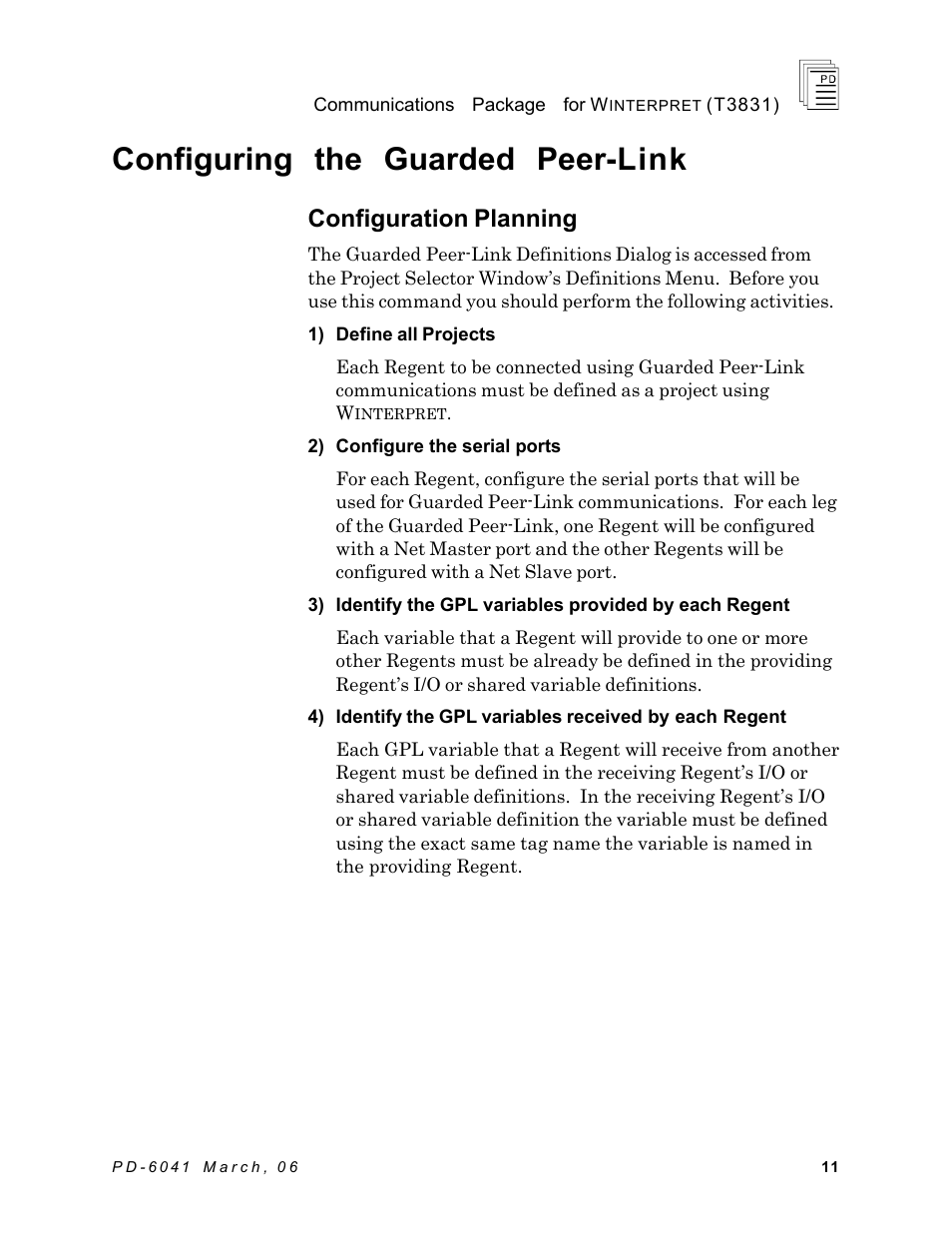 Configuring the guarded peer-link, Configuration planning | Rockwell Automation T3831 ICS Regent Communications Package for Winterpret User Manual | Page 11 / 32