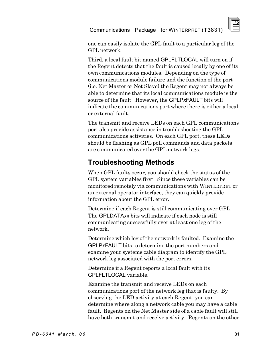 Troubleshooting methods | Rockwell Automation T3831 ICS Regent Communications Package for Winterpret User Manual | Page 31 / 32