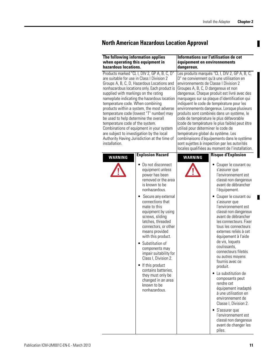 North american hazardous location approval | Rockwell Automation 1440-ACNR XM ControlNet Adapter User Manual | Page 11 / 48