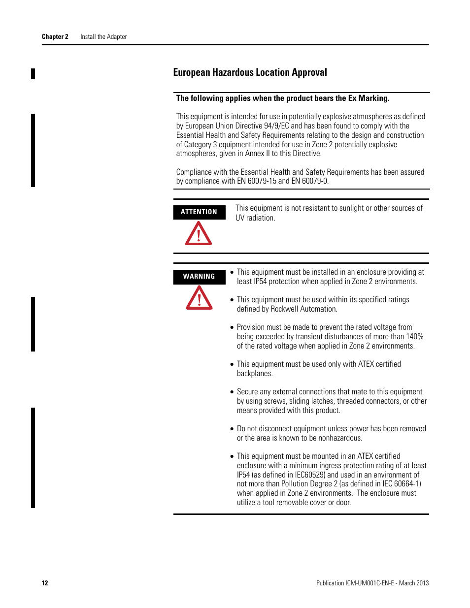European hazardous location approval | Rockwell Automation 1440-ACNR XM ControlNet Adapter User Manual | Page 12 / 48
