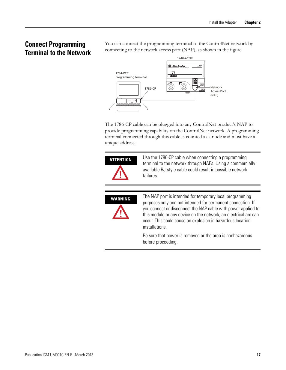 Connect programming terminal to the network | Rockwell Automation 1440-ACNR XM ControlNet Adapter User Manual | Page 17 / 48