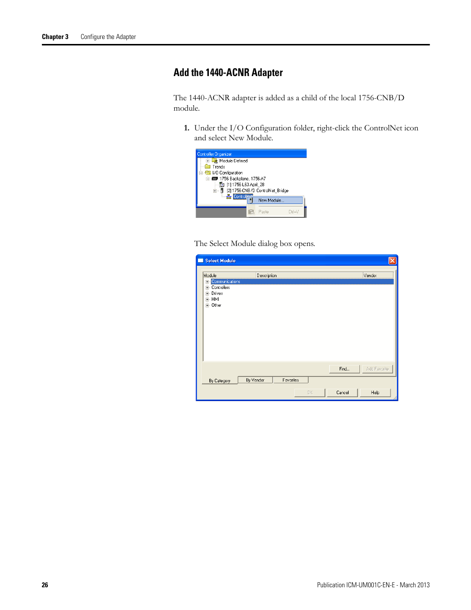 Add the 1440-acnr adapter | Rockwell Automation 1440-ACNR XM ControlNet Adapter User Manual | Page 26 / 48