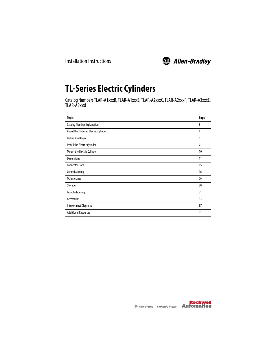 Rockwell Automation TLAR Electric Cylinders  User Manual | 44 pages