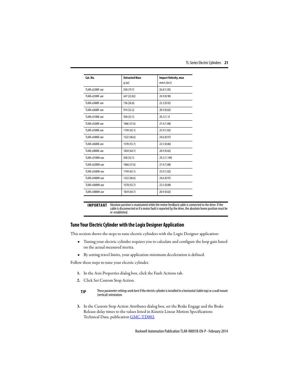 Tune your electric cylinder, With the logix designer application | Rockwell Automation TLAR Electric Cylinders  User Manual | Page 21 / 44