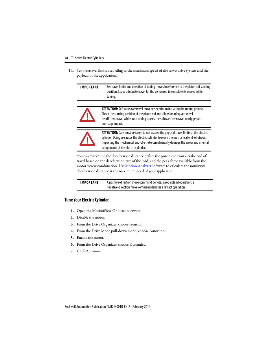 Tune your electric cylinder | Rockwell Automation TLAR Electric Cylinders  User Manual | Page 28 / 44