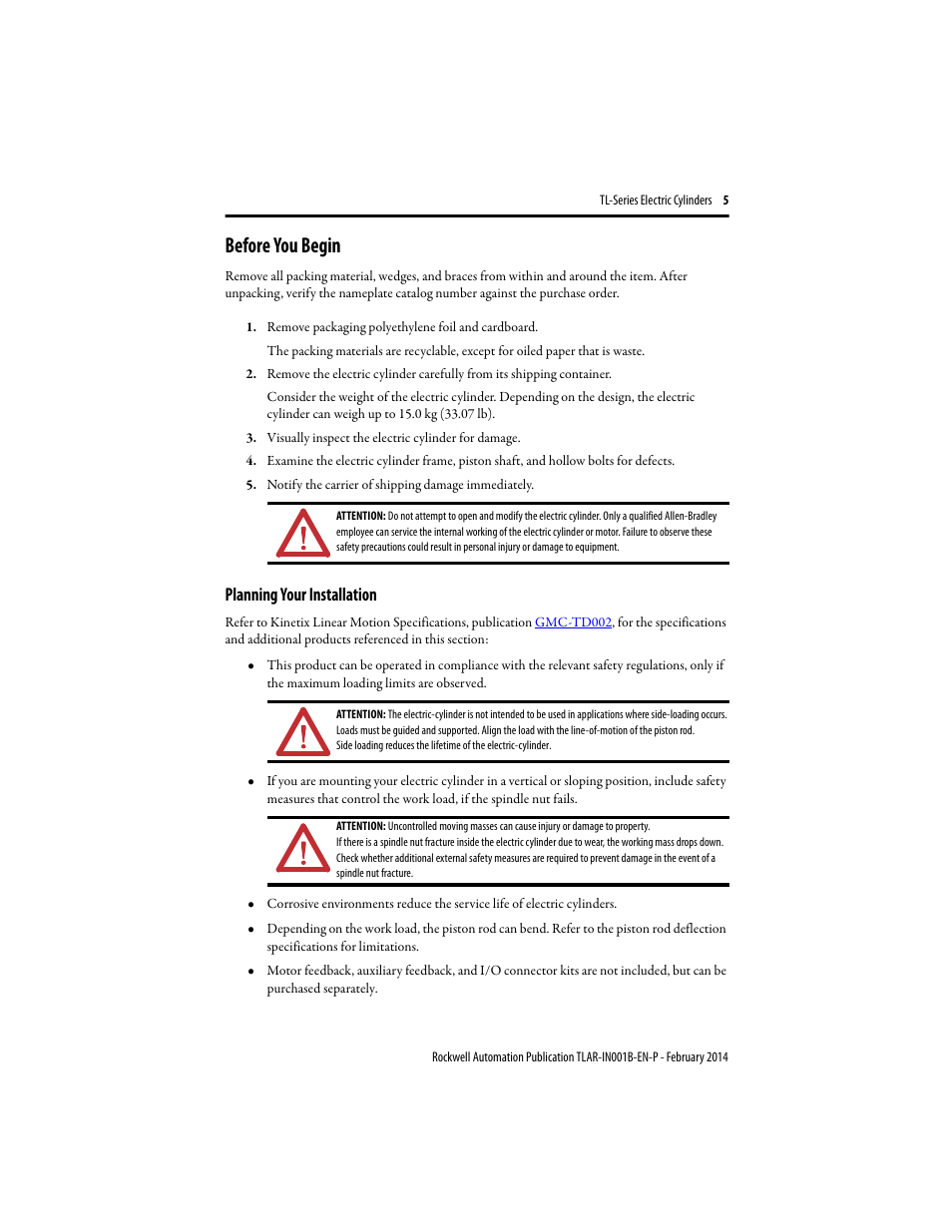 Before you begin, Planning your installation | Rockwell Automation TLAR Electric Cylinders  User Manual | Page 5 / 44