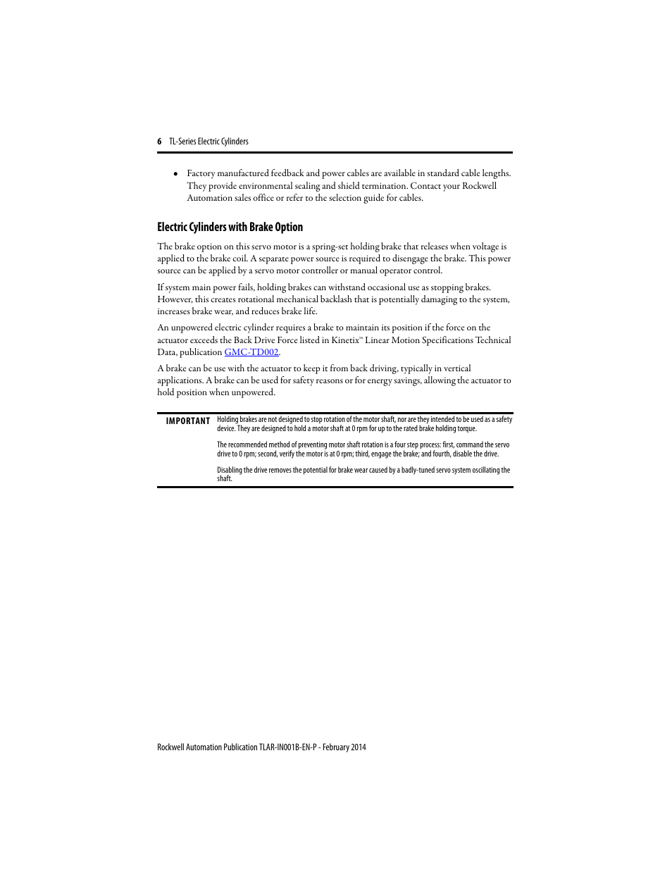 Electric cylinders with brake option | Rockwell Automation TLAR Electric Cylinders  User Manual | Page 6 / 44