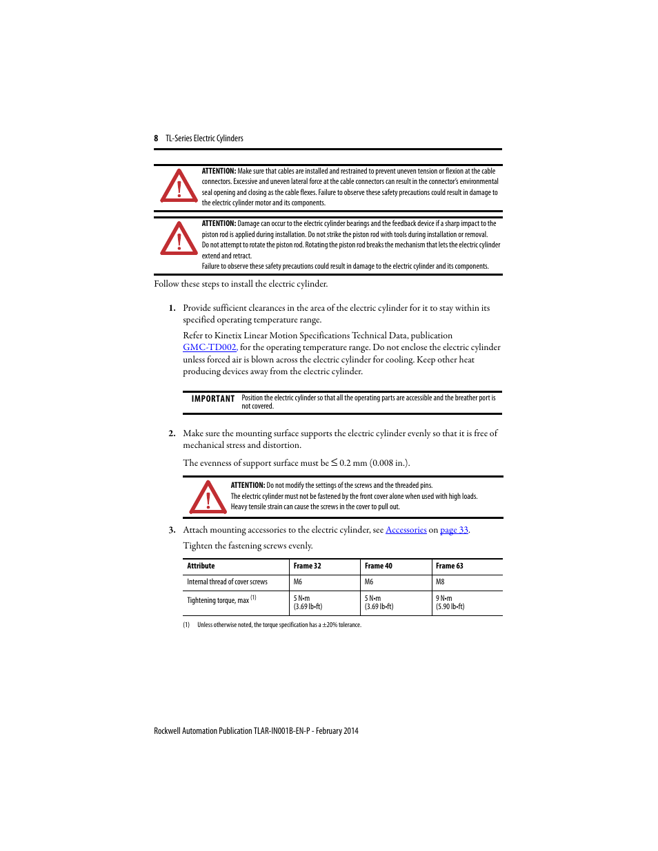 Rockwell Automation TLAR Electric Cylinders  User Manual | Page 8 / 44