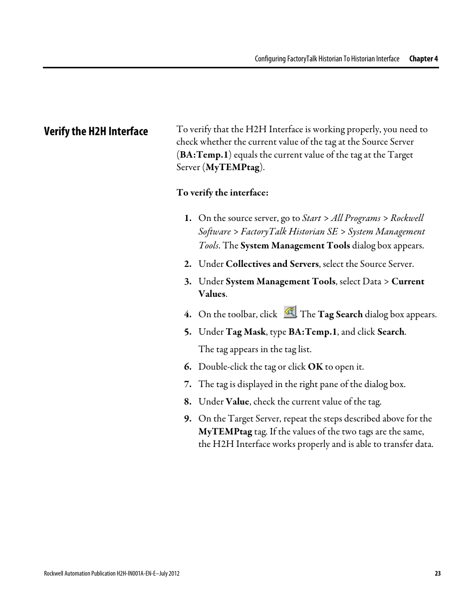 Verify the h2h interface | Rockwell Automation FactoryTalk Historian SE 3.0 H2H Interface Installation and Configuration Guide User Manual | Page 23 / 32