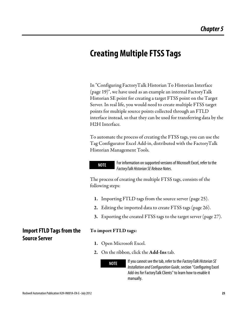 Creating multiple ftss tags, Import ftld tags from the source server, Chapter 5 | Rockwell Automation FactoryTalk Historian SE 3.0 H2H Interface Installation and Configuration Guide User Manual | Page 25 / 32