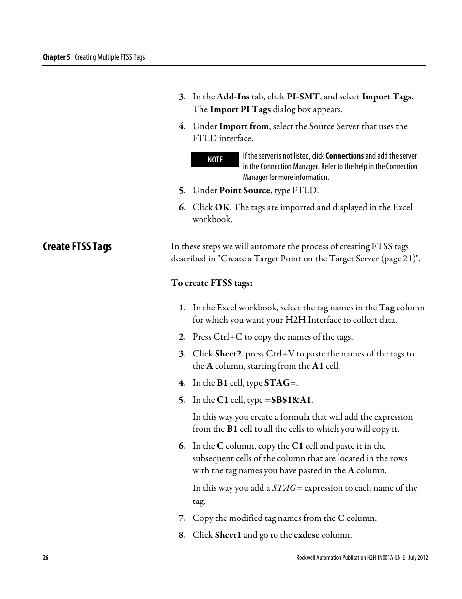 Create ftss tags | Rockwell Automation FactoryTalk Historian SE 3.0 H2H Interface Installation and Configuration Guide User Manual | Page 26 / 32