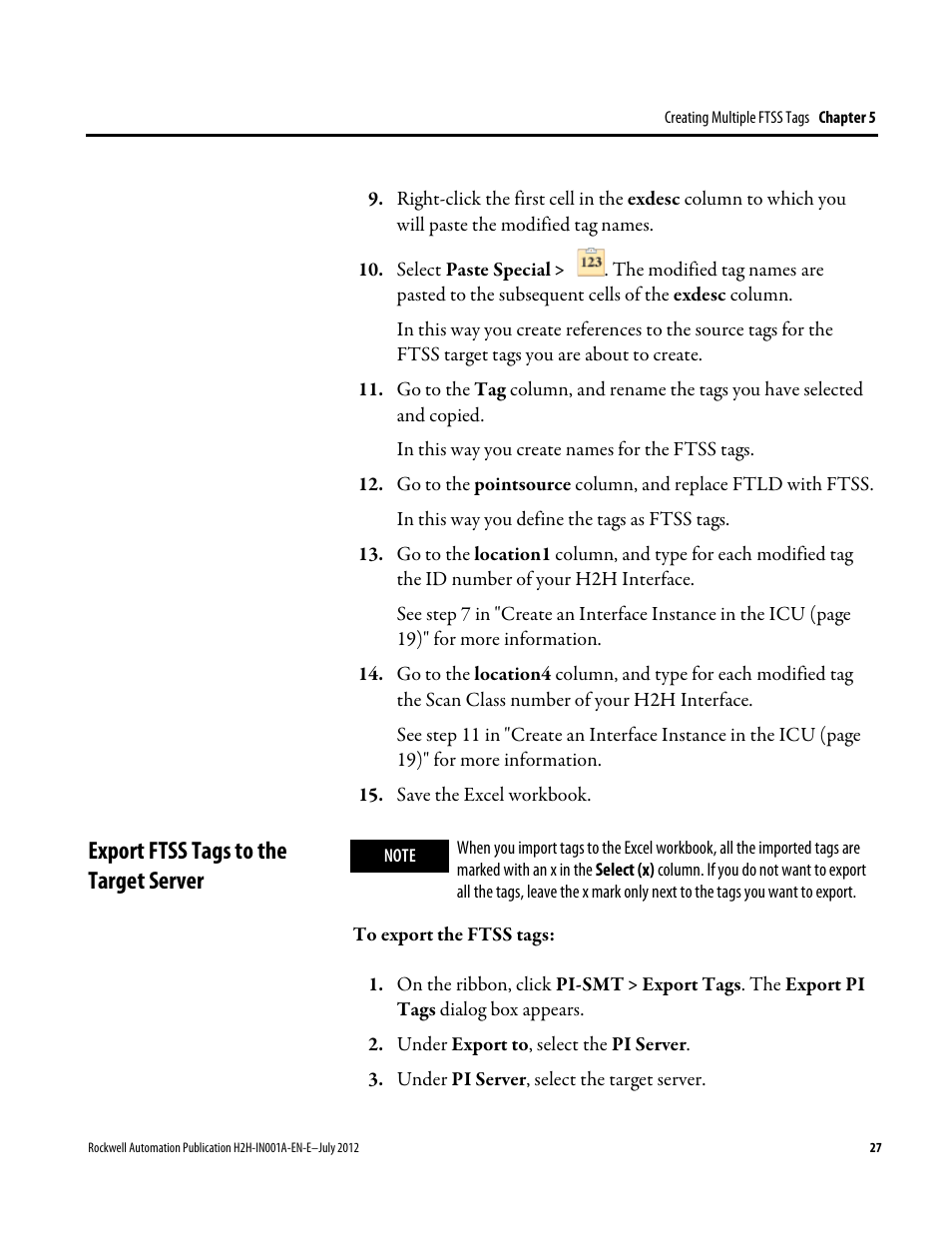 Export ftss tags to the target server | Rockwell Automation FactoryTalk Historian SE 3.0 H2H Interface Installation and Configuration Guide User Manual | Page 27 / 32