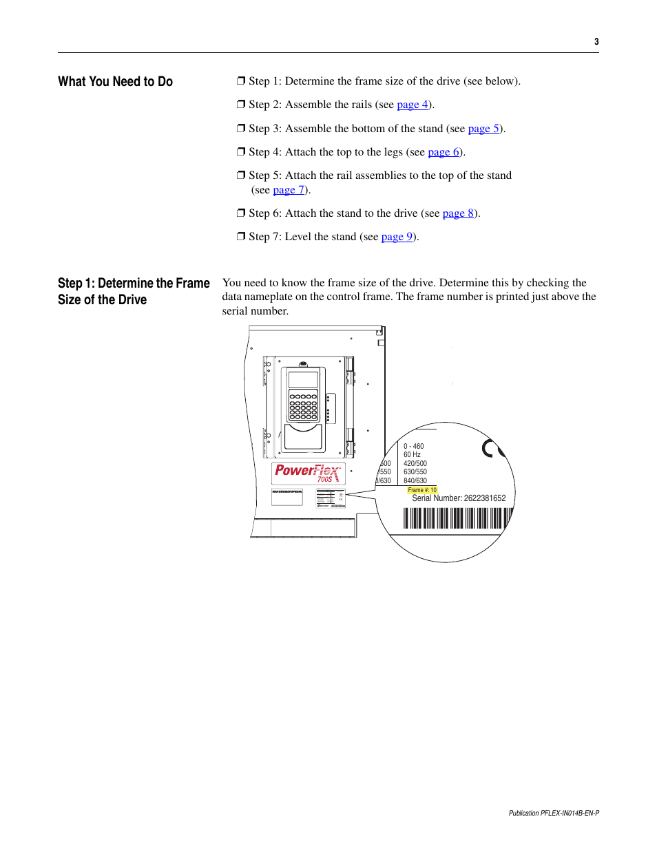 What you need to do, Step 1: determine the frame size of the drive | Rockwell Automation 20D PowerFlex 700S/700H Frame 10...14 Drives Maintenance Stand User Manual | Page 3 / 10