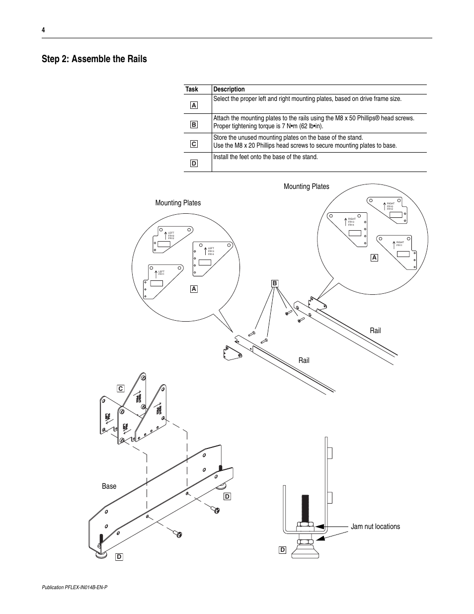 Step 2: assemble the rails | Rockwell Automation 20D PowerFlex 700S/700H Frame 10...14 Drives Maintenance Stand User Manual | Page 4 / 10