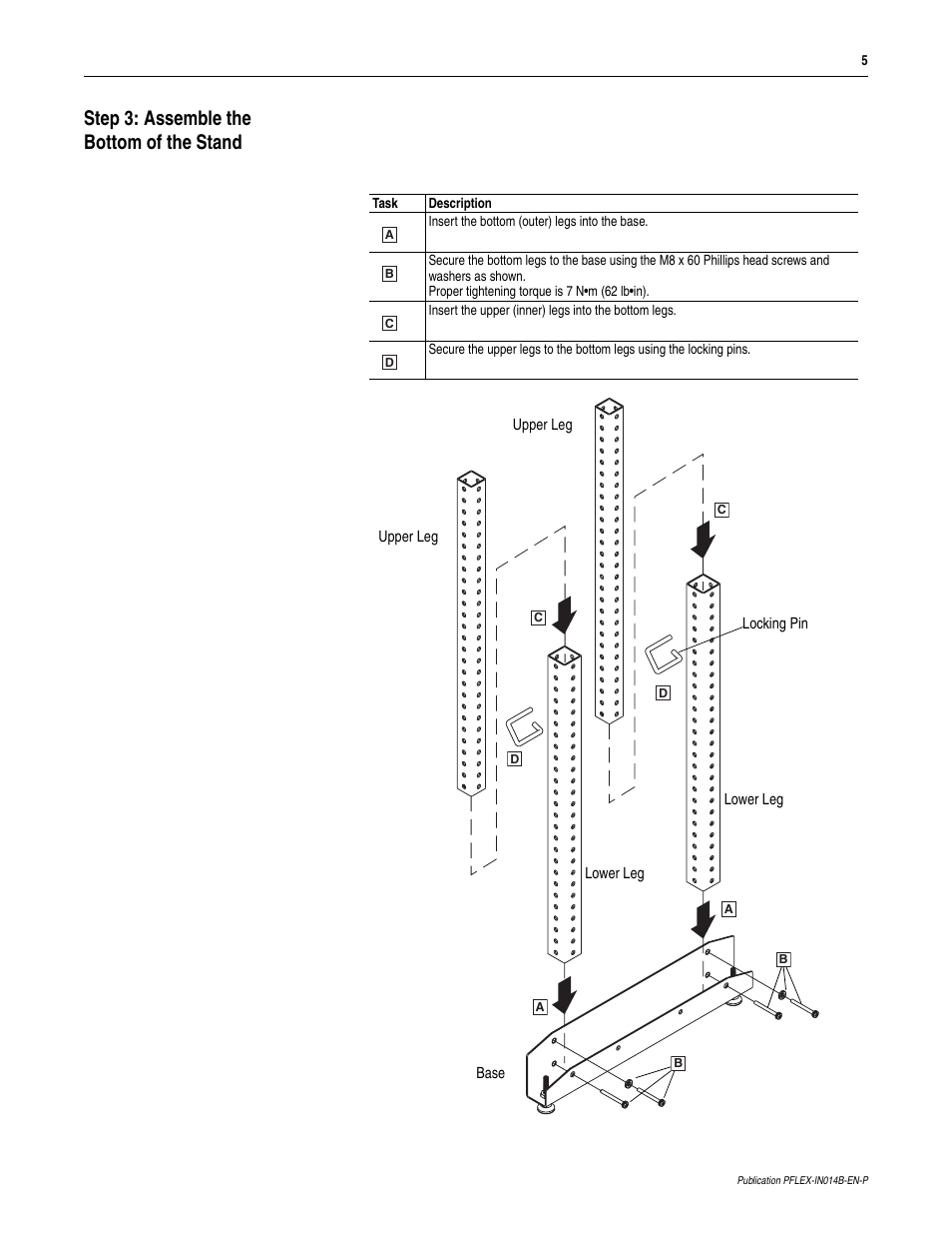 Step 3: assemble the bottom of the stand | Rockwell Automation 20D PowerFlex 700S/700H Frame 10...14 Drives Maintenance Stand User Manual | Page 5 / 10