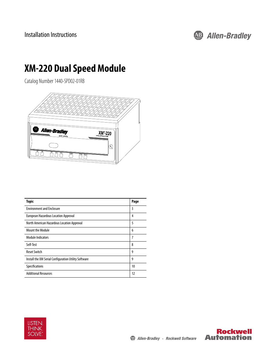 Rockwell Automation 1440-SPD02-01RB XM-220 Dual Speed Module User Manual | 12 pages