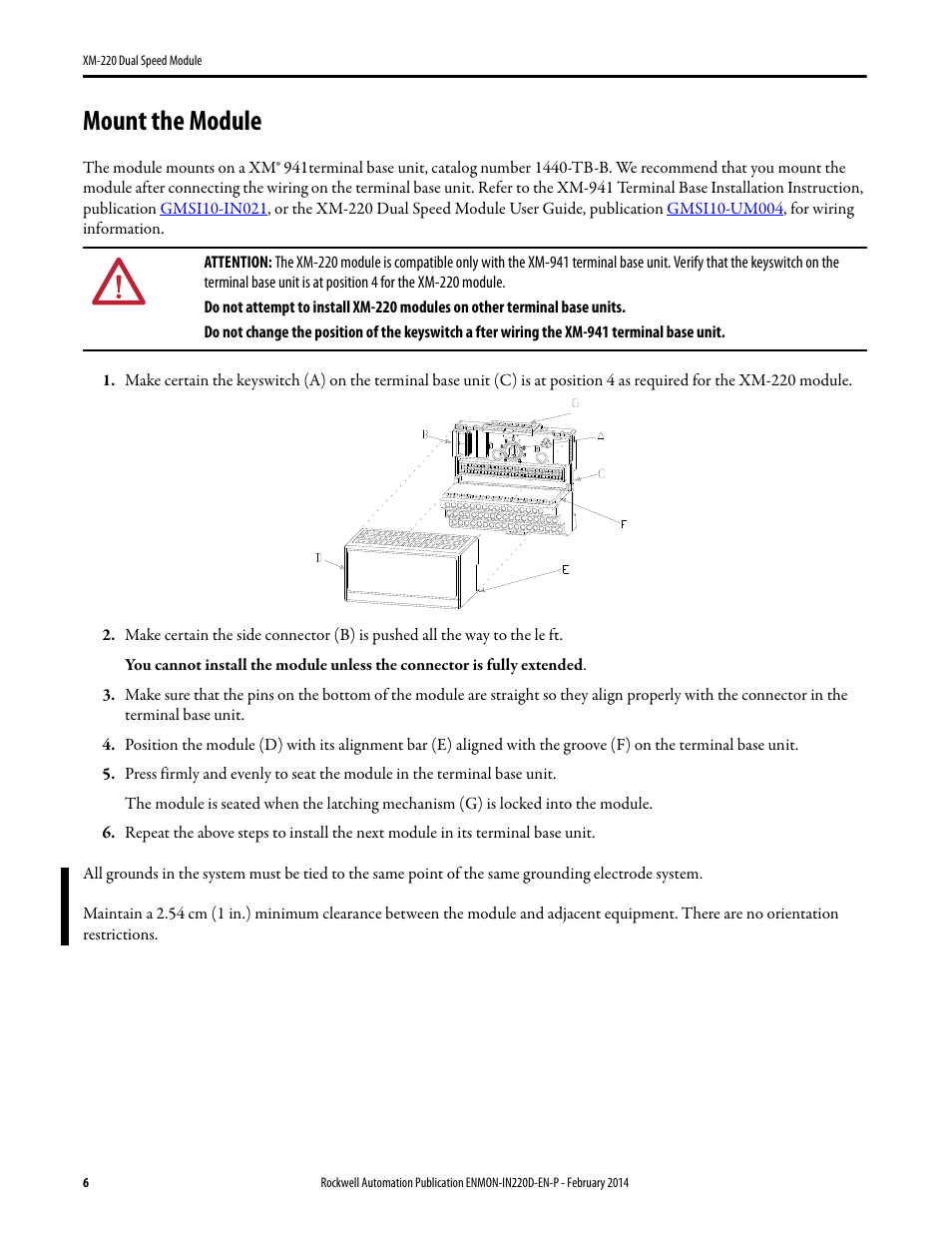 Mount the module | Rockwell Automation 1440-SPD02-01RB XM-220 Dual Speed Module User Manual | Page 6 / 12