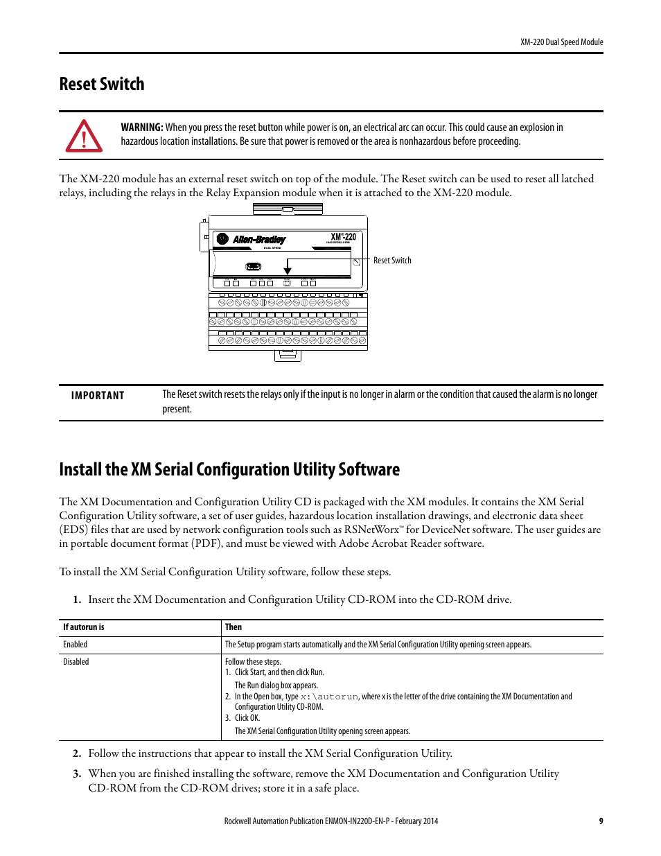 Reset switch | Rockwell Automation 1440-SPD02-01RB XM-220 Dual Speed Module User Manual | Page 9 / 12