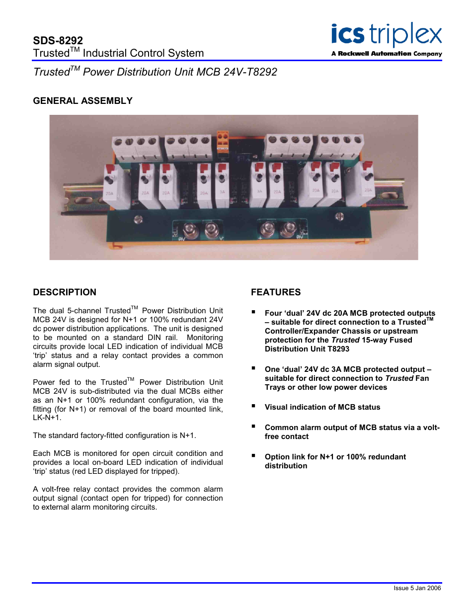 Rockwell Automation T8292 Trusted Power Distribution Unit MCB 24V User Manual | 2 pages