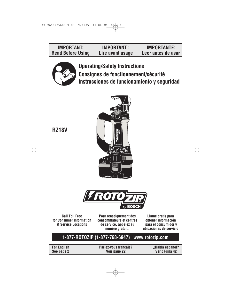 Bosch ROTOZIP RZ18V User Manual | 64 pages