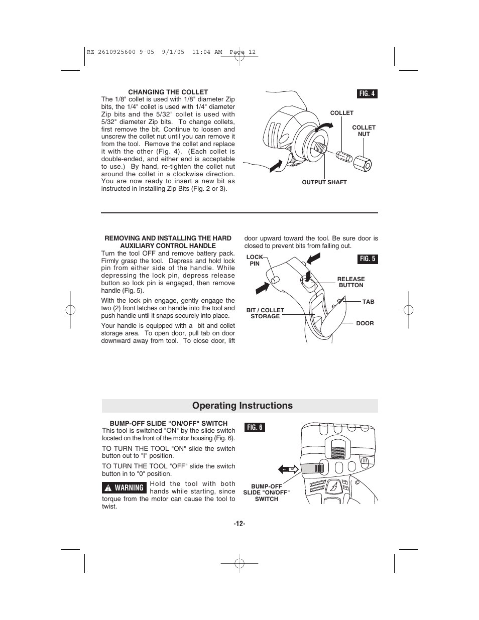 Operating instructions | Bosch ROTOZIP RZ18V User Manual | Page 12 / 64