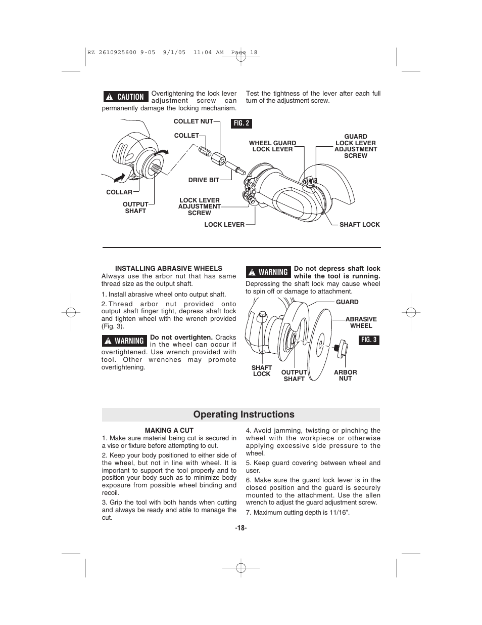 Operating instructions | Bosch ROTOZIP RZ18V User Manual | Page 18 / 64