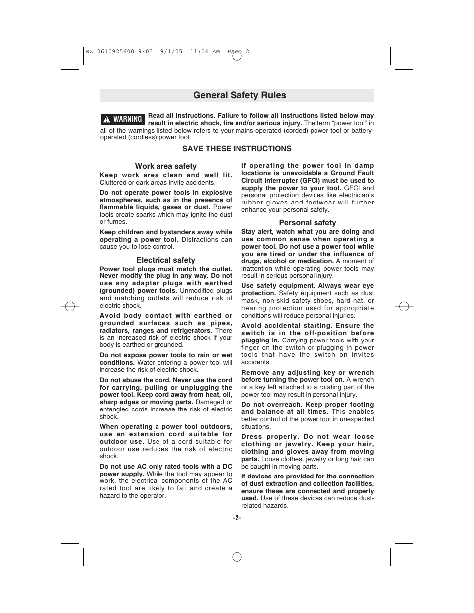 General safety rules | Bosch ROTOZIP RZ18V User Manual | Page 2 / 64