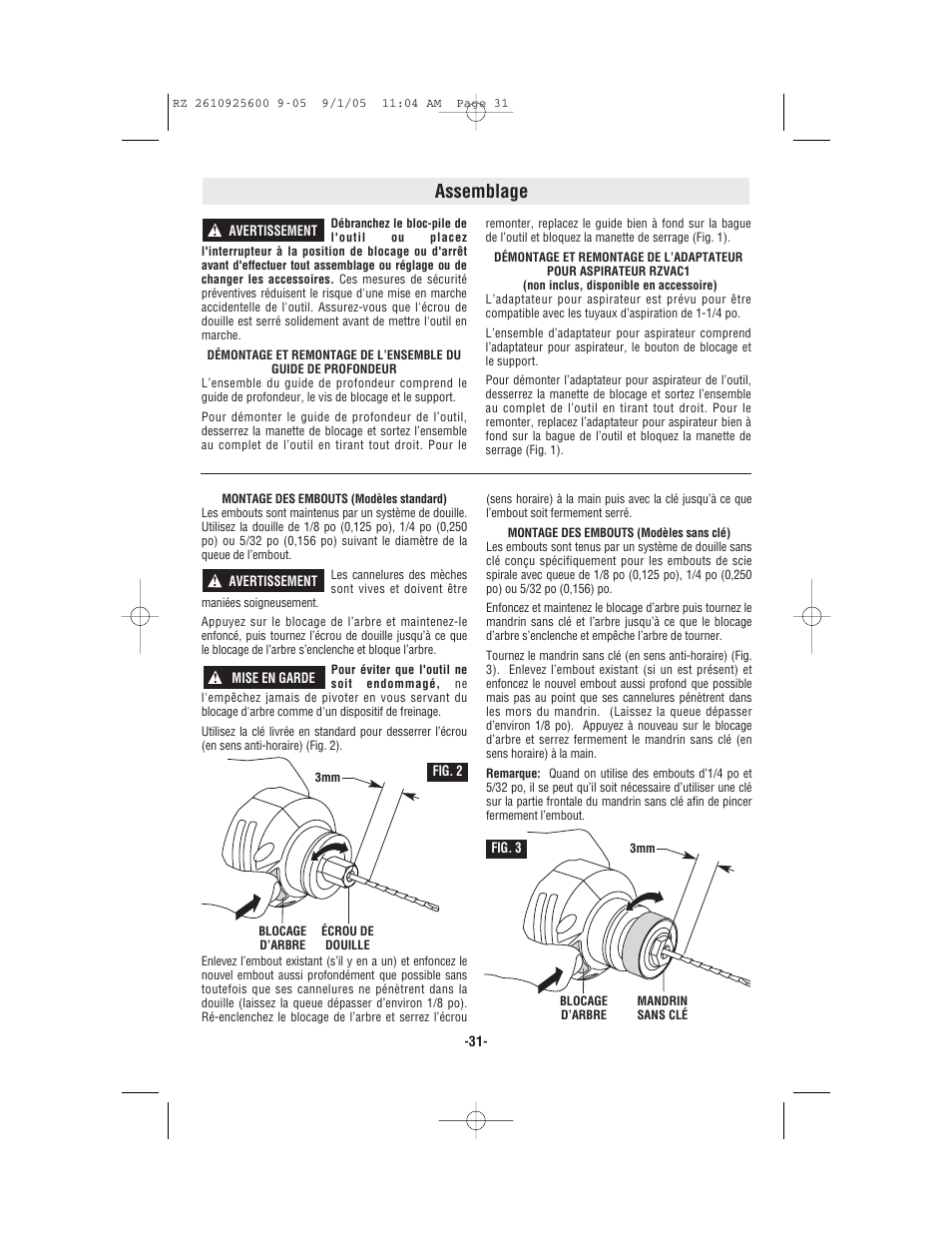 Assemblage | Bosch ROTOZIP RZ18V User Manual | Page 31 / 64