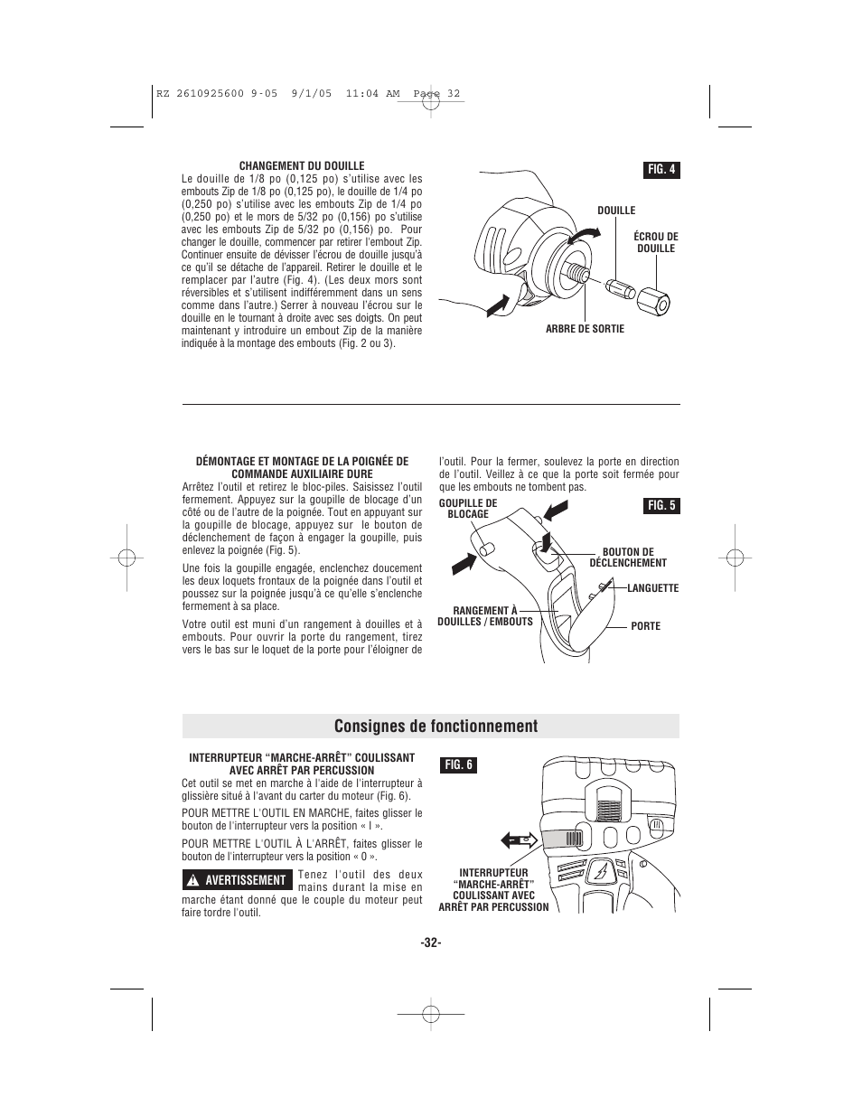 Consignes de fonctionnement | Bosch ROTOZIP RZ18V User Manual | Page 32 / 64