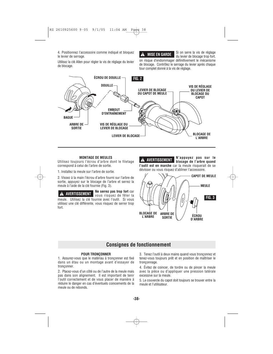 Consignes de fonctionnement | Bosch ROTOZIP RZ18V User Manual | Page 38 / 64